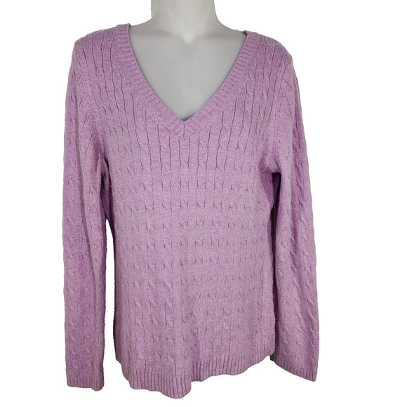 Ann Taylor LOFT Womens Sweater Large Cable Knit V Neck Ribbed Trim Rabbit Hair - Picture 1 of 8